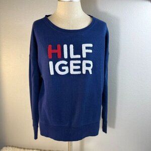Tommy Hilfiger Logo Long Sleeve Round Neck Sweater Navy Blue Size M